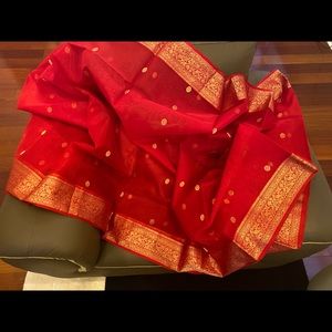 New Pure Red Chanderi silk saree/stitched blouse